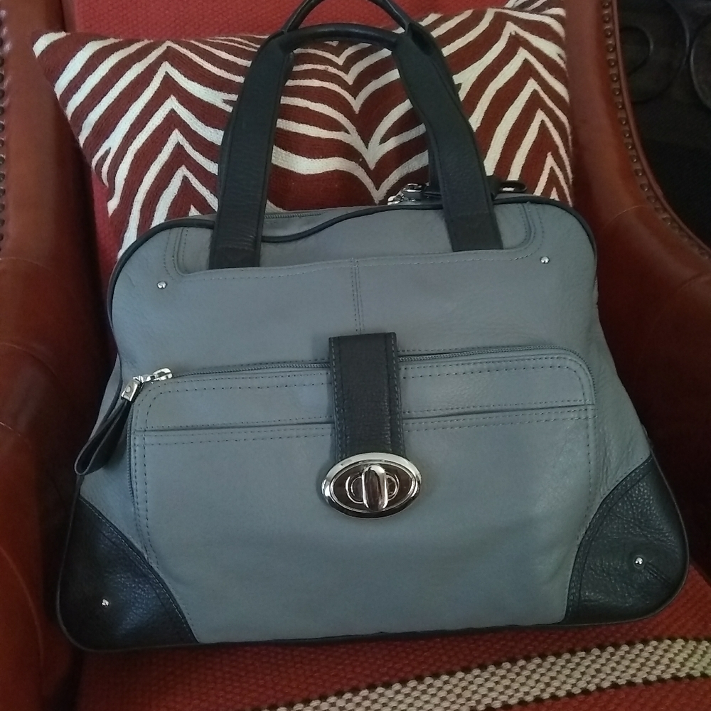 Gray & Black Levenger 'Raffinato' Color Block Tote